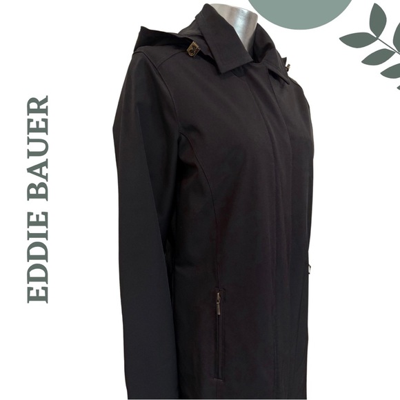 Eddie Bauer Black Hooded Trench Coat – Size Small - Picture 4 of 8